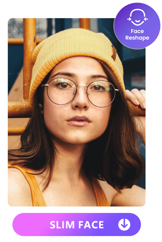 slim face of a girl wearing yellow knitted hat with Vivid Glam